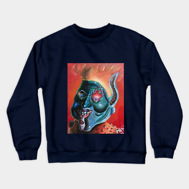 Weird Fiery Face Crewneck Sweatshirt by ManolitoAguirre1990